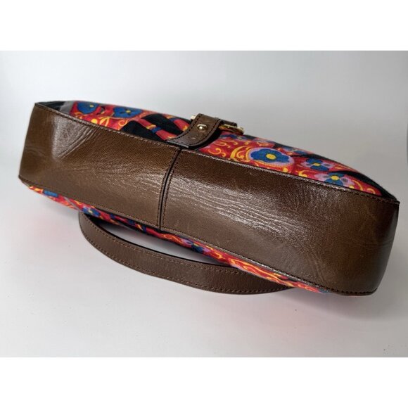 Dolce Gabbana Vintage Sicilian Red Black Fabric Brown Leather Bag Purse - Picture 8 of 16